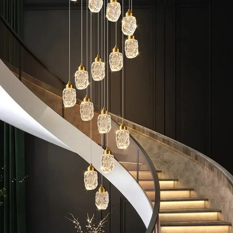 Modern LED Crystal Chandelier For Staircase Living Room Luxury Creative Design Hallway Villa Gold Hanging Light Long Indoor Lamp