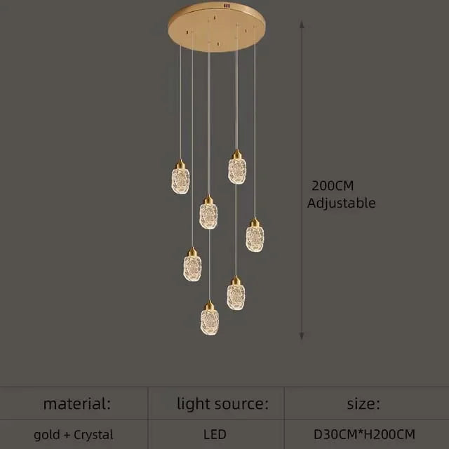 Modern LED Crystal Chandelier For Staircase Living Room Luxury Creative Design Hallway Villa Gold Hanging Light Long Indoor Lamp