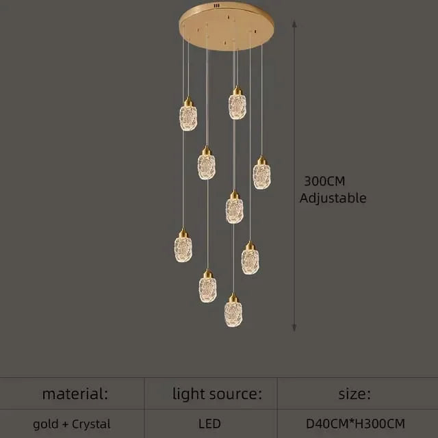 Modern LED Crystal Chandelier For Staircase Living Room Luxury Creative Design Hallway Villa Gold Hanging Light Long Indoor Lamp