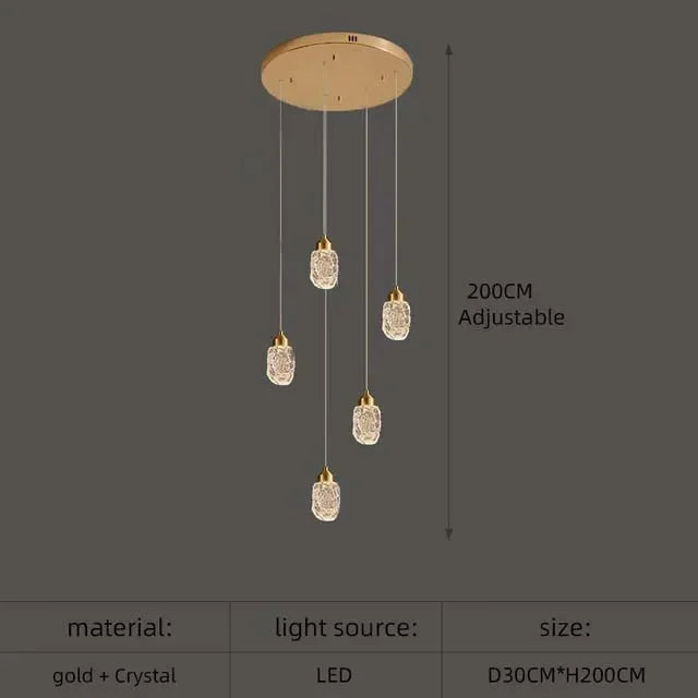 Modern LED Crystal Chandelier For Staircase Living Room Luxury Creative Design Hallway Villa Gold Hanging Light Long Indoor Lamp