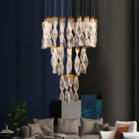 Modern LED Crystal Staircase Chandelier Luxury Creative Design Hallway Villa Hanging Lamps Large Indoor Acrylic Lighting Fixture