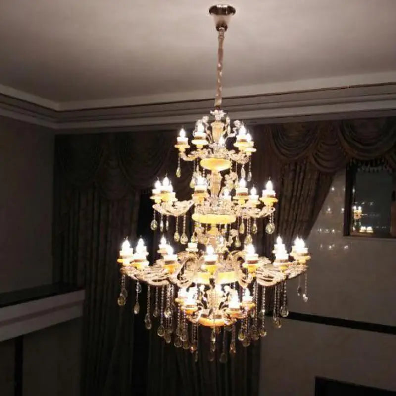 Modern Large Chandelier Fixture Gold Crystal Chandelier light Natural Jade home lighting Hotel Villa Hanging Drop Lights