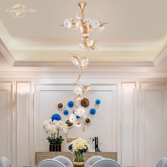 Modern Luxury Chandeliers Lighting Glass LED Lights Tree Branch Copper Lamp Lustre for Living Room Dining Room Staircase Villa