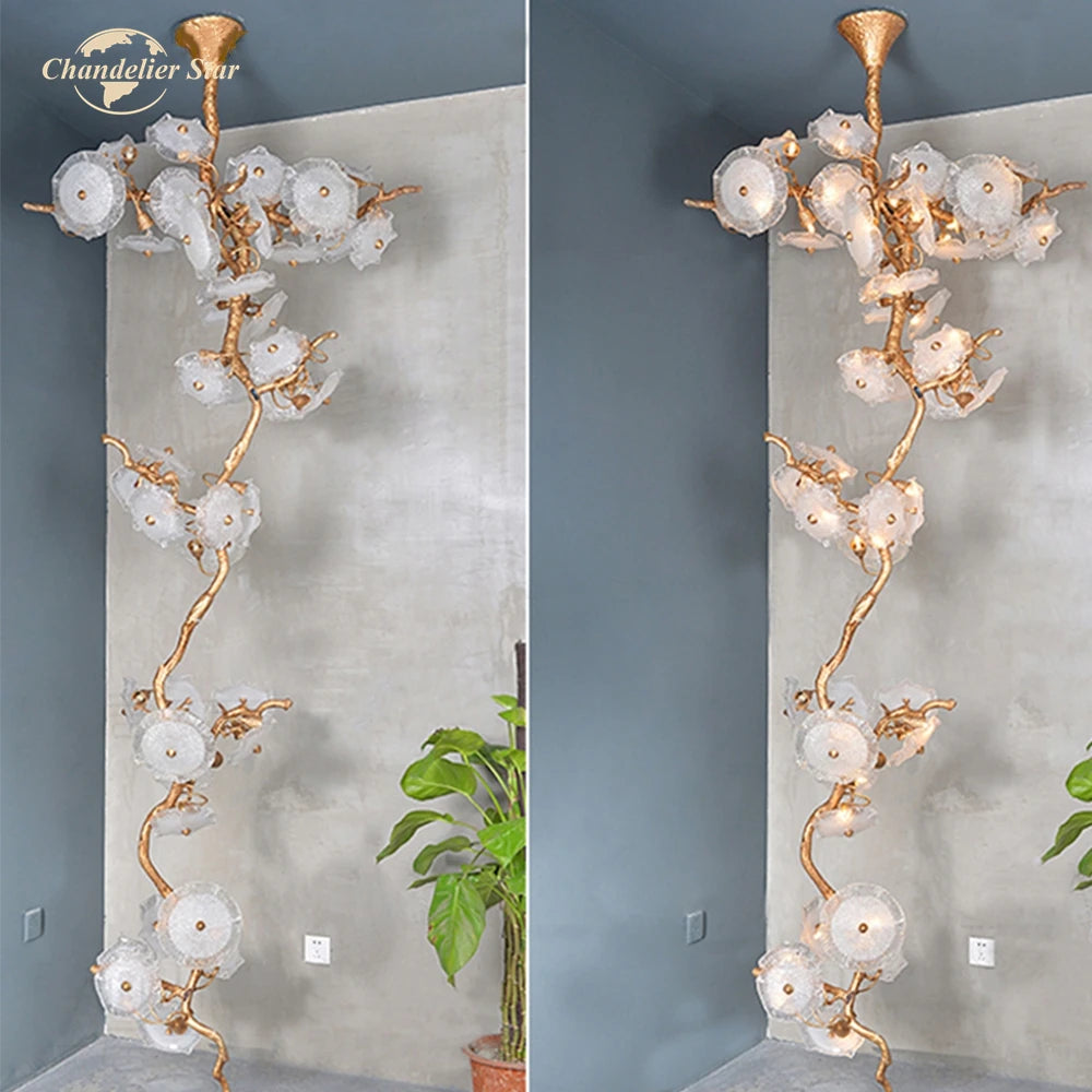 Modern Luxury Chandeliers Lighting Glass LED Lights Tree Branch Copper Lamp Lustre for Living Room Dining Room Staircase Villa