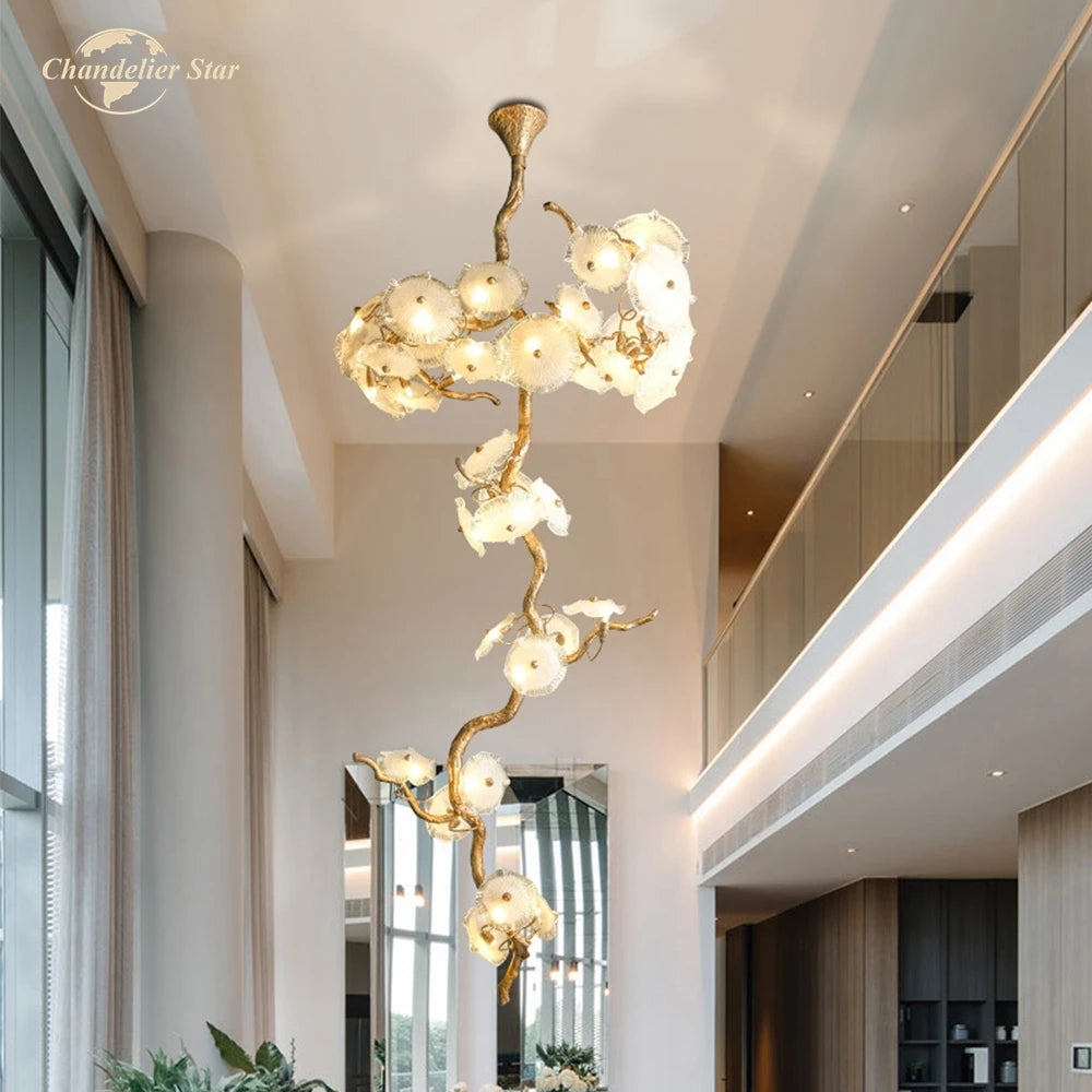 Modern Luxury Chandeliers Lighting Glass LED Lights Tree Branch Copper Lamp Lustre for Living Room Dining Room Staircase Villa