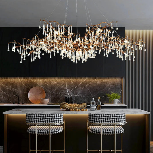 Modern Luxury Copper Crystal Chandelier Lighting LOFT Villa Large Lustre Pendant Lamp for Living Room Hotel Art Decor Lighting