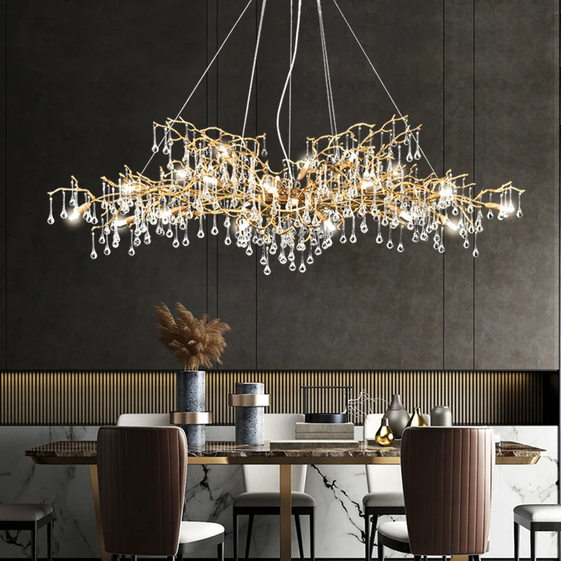 Modern Luxury Copper Crystal Chandelier Lighting LOFT Villa Large Lustre Pendant Lamp for Living Room Hotel Art Decor Lighting