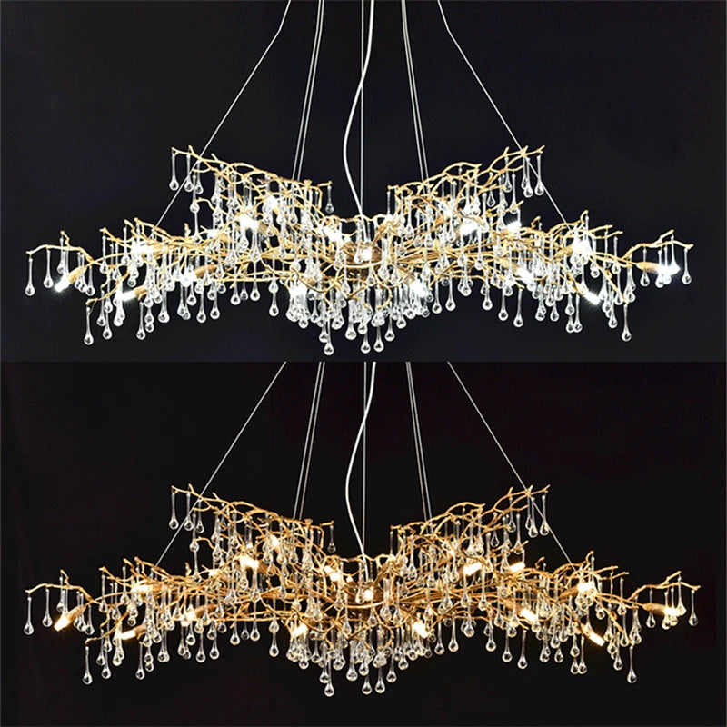 Modern Luxury Copper Crystal Chandelier Lighting LOFT Villa Large Lustre Pendant Lamp for Living Room Hotel Art Decor Lighting