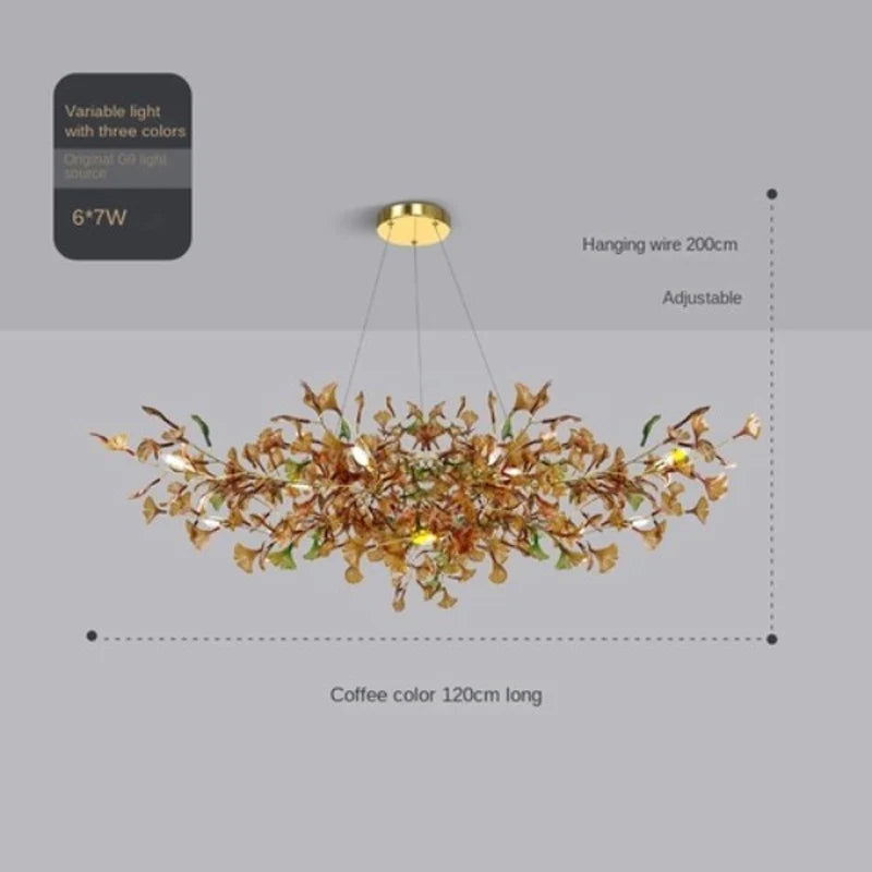 Modern Luxury Living Room Chandeliers Custom Ginkgo Leaves High-end Hanging Lights for VIlla Hotel Hall Gallery Ceiling Lamps
