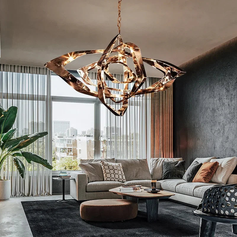Modern Titanium Alloy Led Pendant Lights Living Dining Room Chandeliers Lighting Home Decor Loft Villa Hanging Lights Luminaire