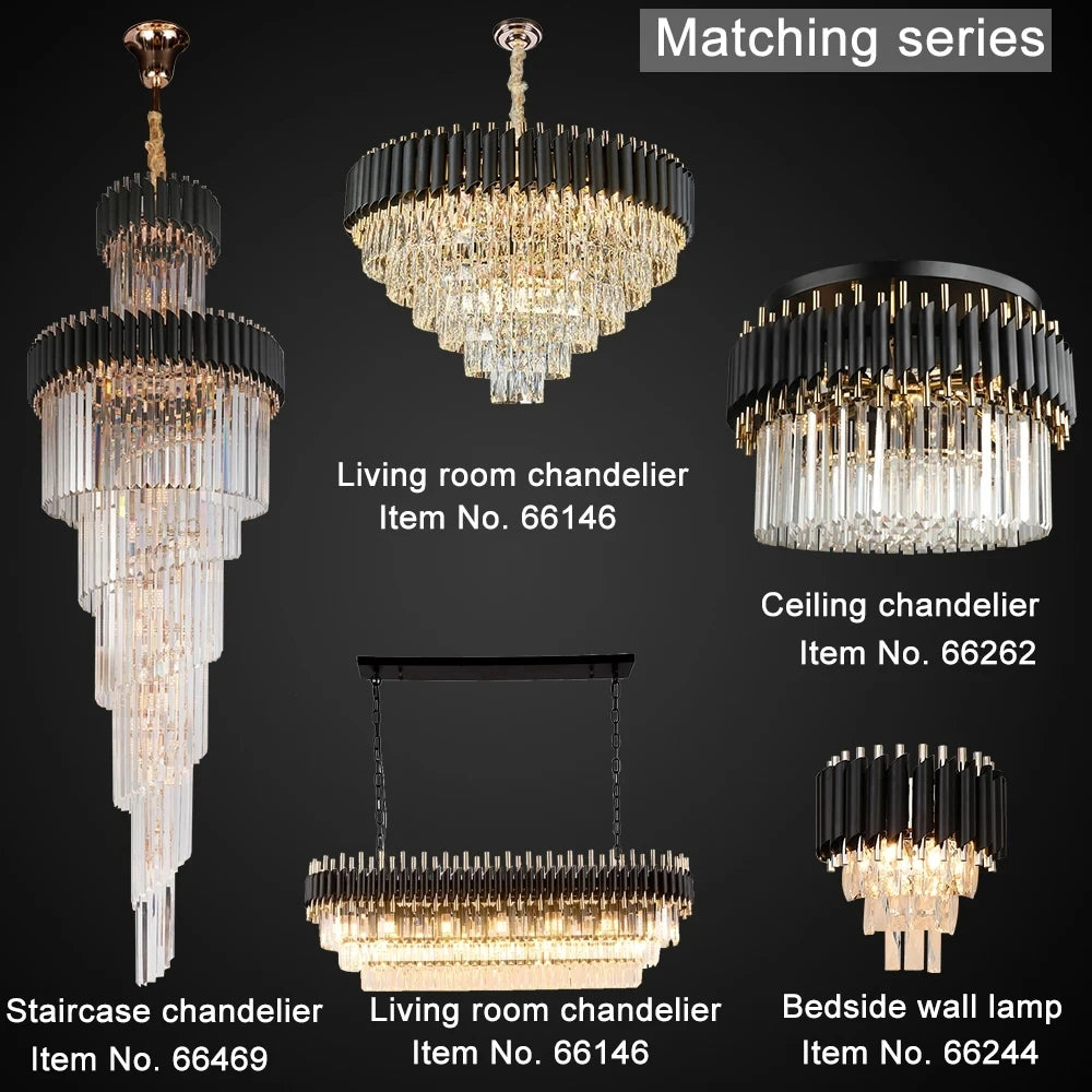 Modern crystal chandelier for staircase Long black led light fixture villa lobby living room decor hang cristal lustre