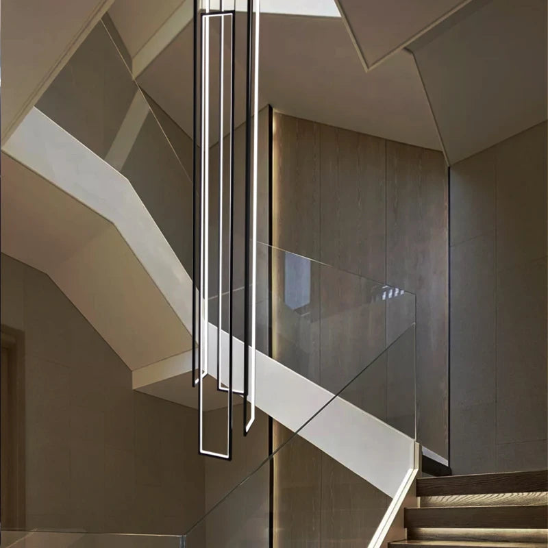 Modern minimalist villa minimalist Nordic light luxury personality rotating duplex building led long chandelier