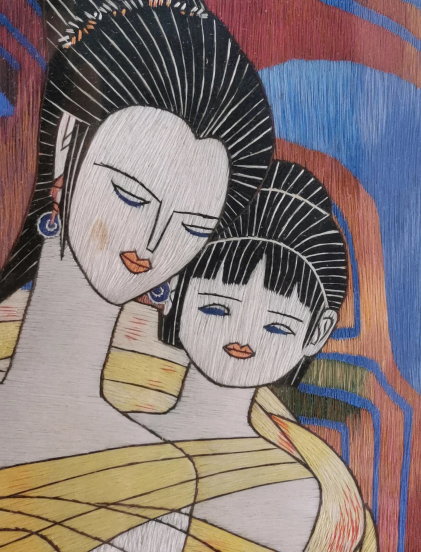 Mother and daughter Chinese handmade silk embroidery painting wall decor Suzhou Embroidery