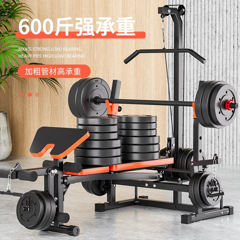 Multifunctional household push bench, weightlifting bed, fitness equipment, barbell set, adjustable dumbbell stool