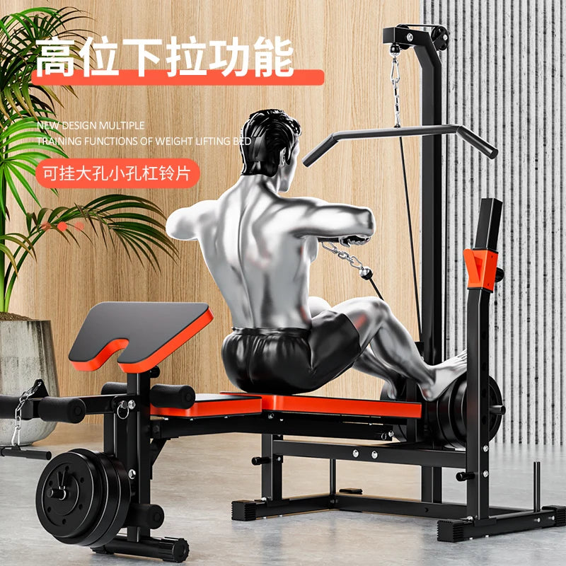 Multifunctional household push bench, weightlifting bed, fitness equipment, barbell set, adjustable dumbbell stool