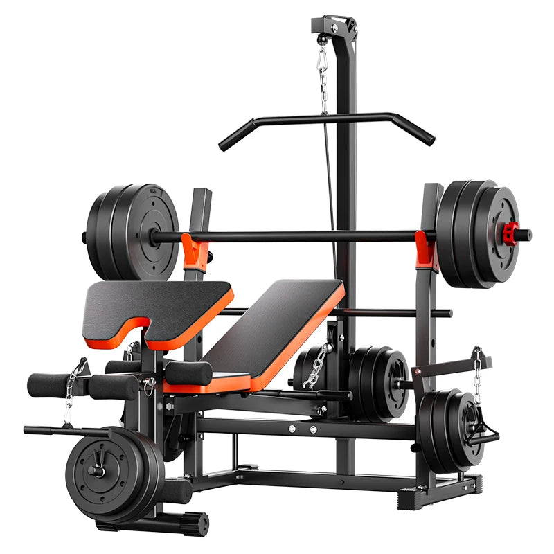 Multifunctional household push bench, weightlifting bed, fitness equipment, barbell set, adjustable dumbbell stool