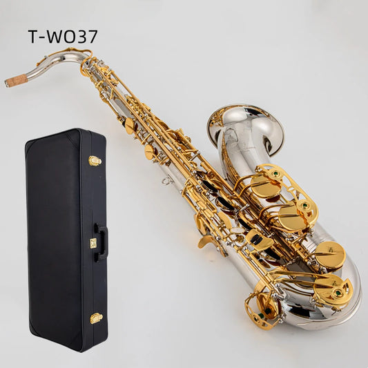 Musical Instruments T-WO37 Tenor Saxophone Bb Tone Nickel Plated Tube Gold Key Sax With Case Mouthpiece Gloves