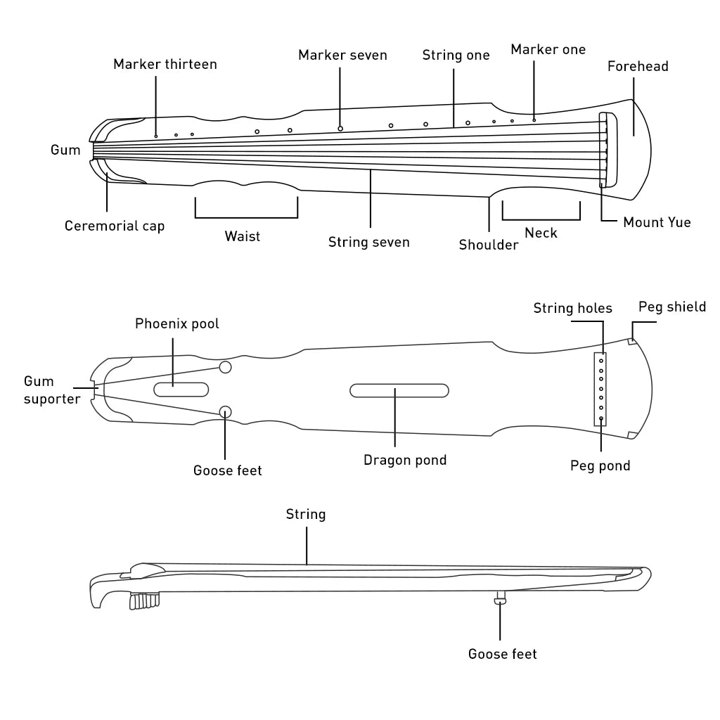 NAOMI Chinese Guqin Zhongni 7 Strings Ancient Zither Chinese Musical Instruments Qin Table-harp