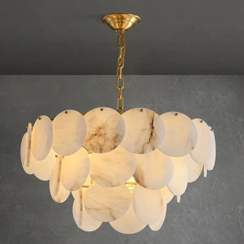 Natural Marble Collection LED Dimmable High Ceiling Chandelier Lighting Lustre Suspension Luminaire Lampen For Liiving Room