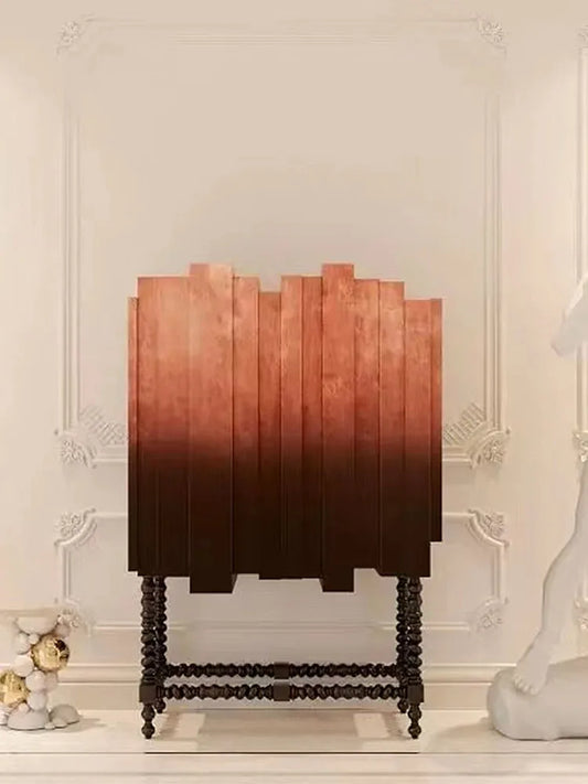 Neoclassical red high-end dining side cabinet Post-modern light luxury wall decorative cabinet villa wine cabinet