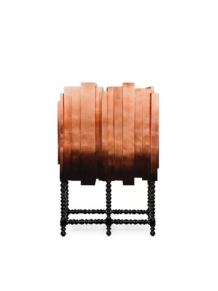 Neoclassical red high-end dining side cabinet Post-modern light luxury wall decorative cabinet villa wine cabinet