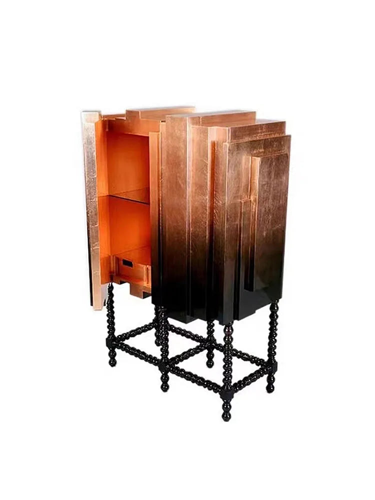 Neoclassical red high-end dining side cabinet Post-modern light luxury wall decorative cabinet villa wine cabinet