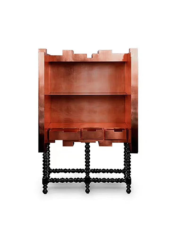 Neoclassical red high-end dining side cabinet Post-modern light luxury wall decorative cabinet villa wine cabinet