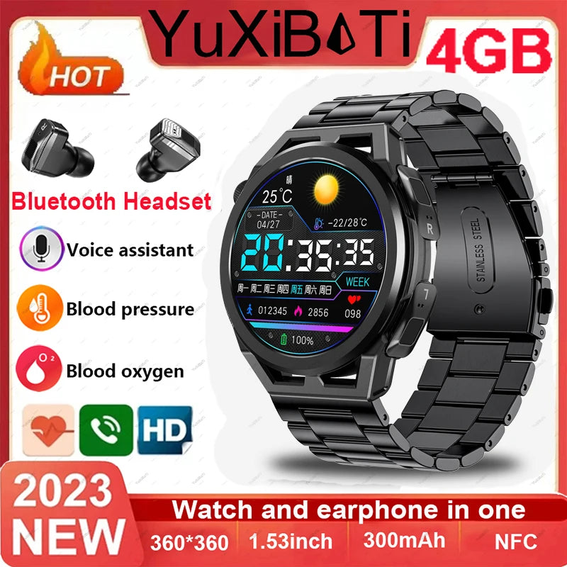 New 4G Memory Smart Watch Mens Local Music Player 360*360 AMOLED Screen Bluetooth Call Sports Man Watches For Xiaomi Huawei IOS