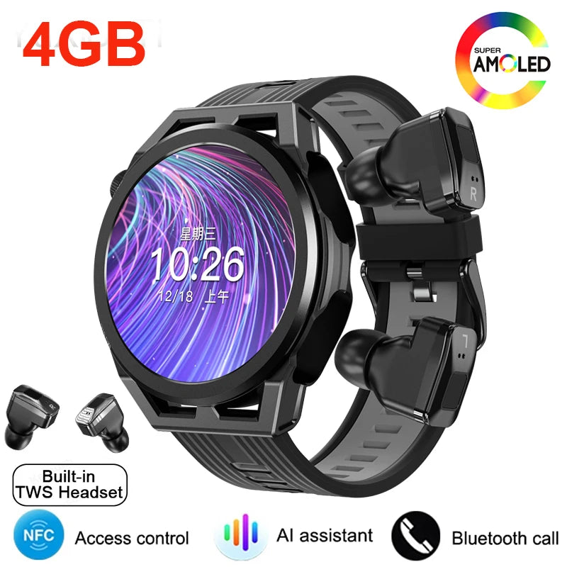New 4G Memory Smart Watch Mens Local Music Player 360*360 AMOLED Screen Bluetooth Call Sports Man Watches For Xiaomi Huawei IOS