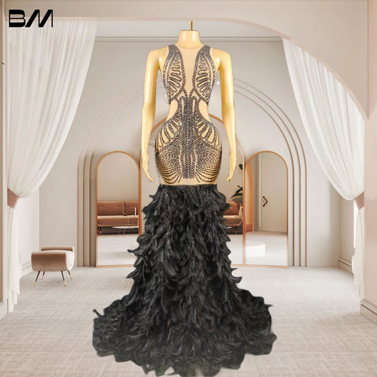 New Arrival 2024 Women Evening Dress With Feathers Luxury Beads Prom Dresses Mermaid Party Gown For Wedding