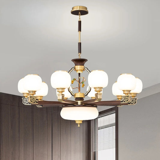 New Chinese Style Simple Atmosphere Living Room Chandelier Solid Wood Dining-Room Lamp Zen Hotel Villa Pendant Lights
