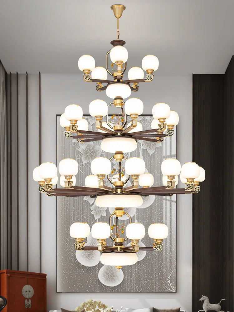 New Chinese Style Simple Atmosphere Living Room Chandelier Solid Wood Dining-Room Lamp Zen Hotel Villa Pendant Lights