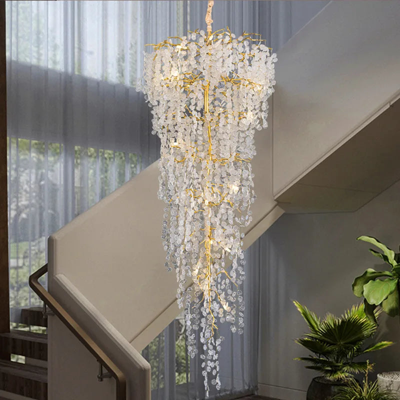 New Luxury Compound Building Living Room Crystal Chandelier Lighting Stairs Project Villa Hall Hollow French Pendant Lamps