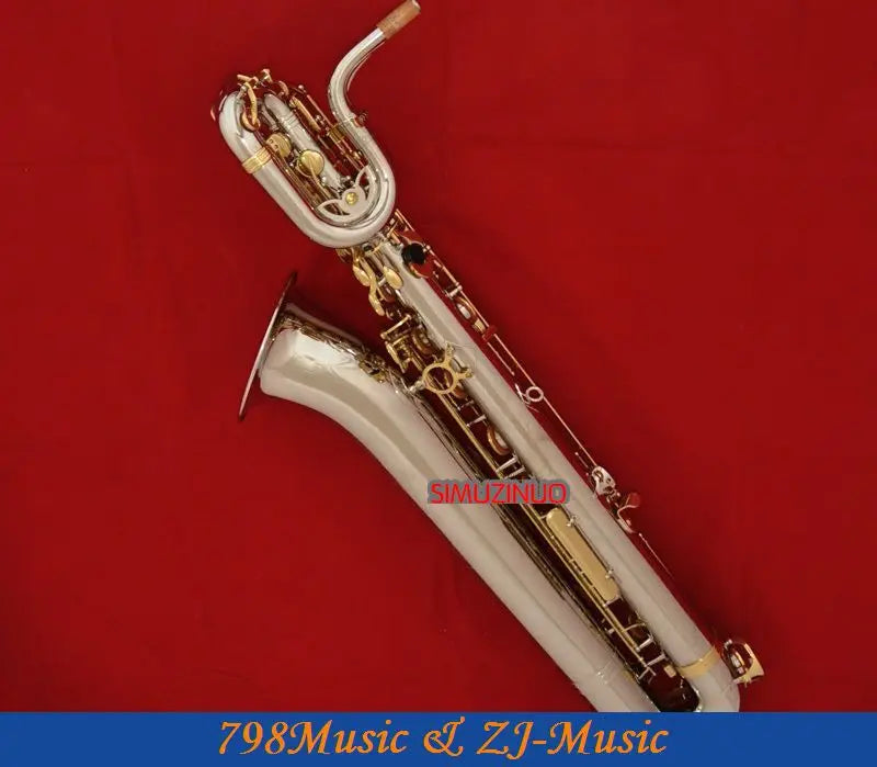 New Professional Baritone Saxophone Nickel Plated Tube Gold Lacquer Key Sax High F# With Case And Mouthpiece Free Shipping