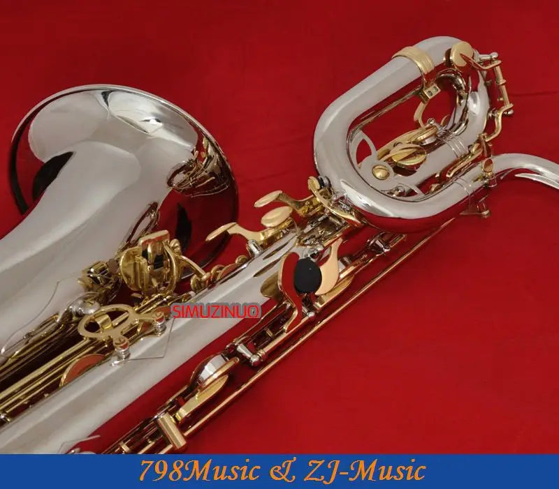 New Professional Baritone Saxophone Nickel Plated Tube Gold Lacquer Key Sax High F# With Case And Mouthpiece Free Shipping