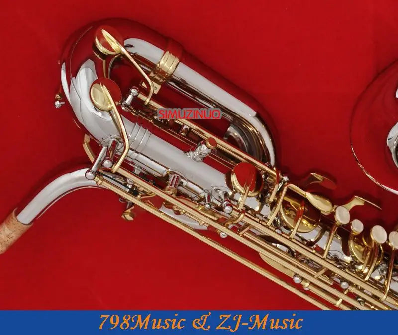 New Professional Baritone Saxophone Nickel Plated Tube Gold Lacquer Key Sax High F# With Case And Mouthpiece Free Shipping