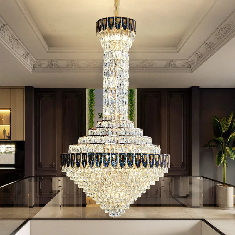 New shell crystal chandelier living room chandelier hollow hall long chandelier Villa hotel lobby decorative lighting