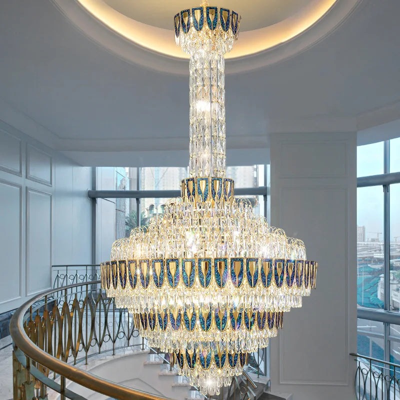 New shell crystal chandelier living room chandelier hollow hall long chandelier Villa hotel lobby decorative lighting