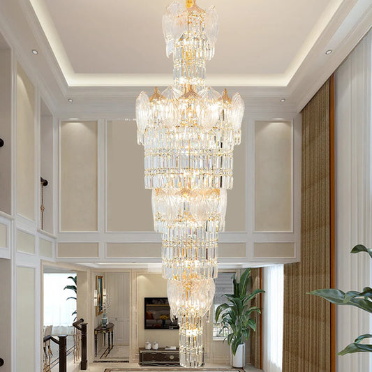 New style Crystal Stair Chandelier Duplex Villa Empty Floor Light Luxury Post-Modern Chandelier High-end Hotel Lobby Lamps