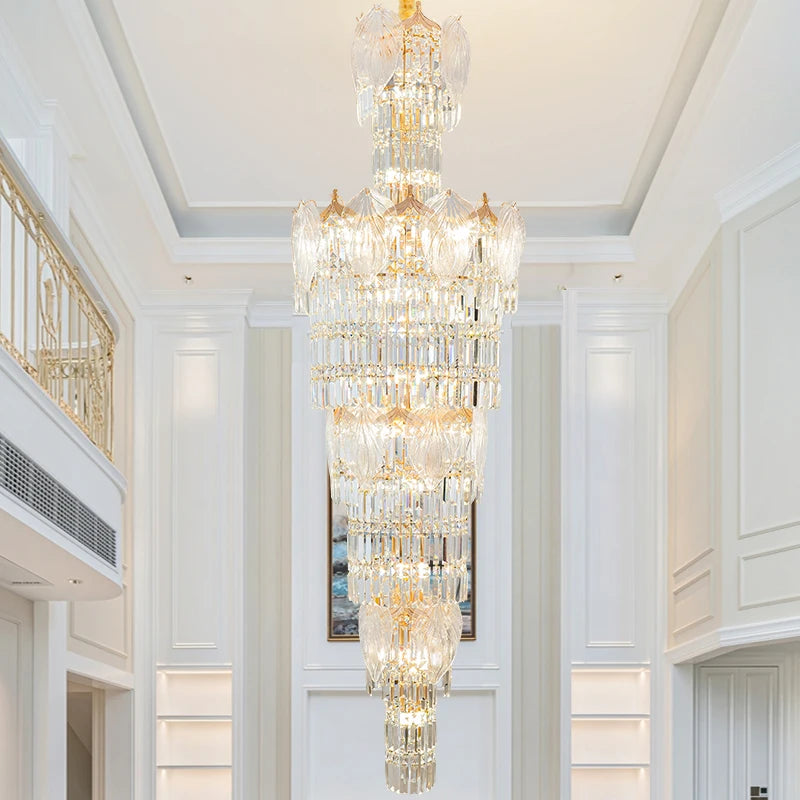 New style Crystal Stair Chandelier Duplex Villa Empty Floor Light Luxury Post-Modern Chandelier High-end Hotel Lobby Lamps