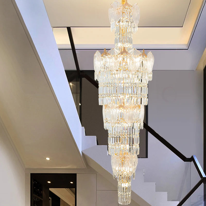 New style Crystal Stair Chandelier Duplex Villa Empty Floor Light Luxury Post-Modern Chandelier High-end Hotel Lobby Lamps