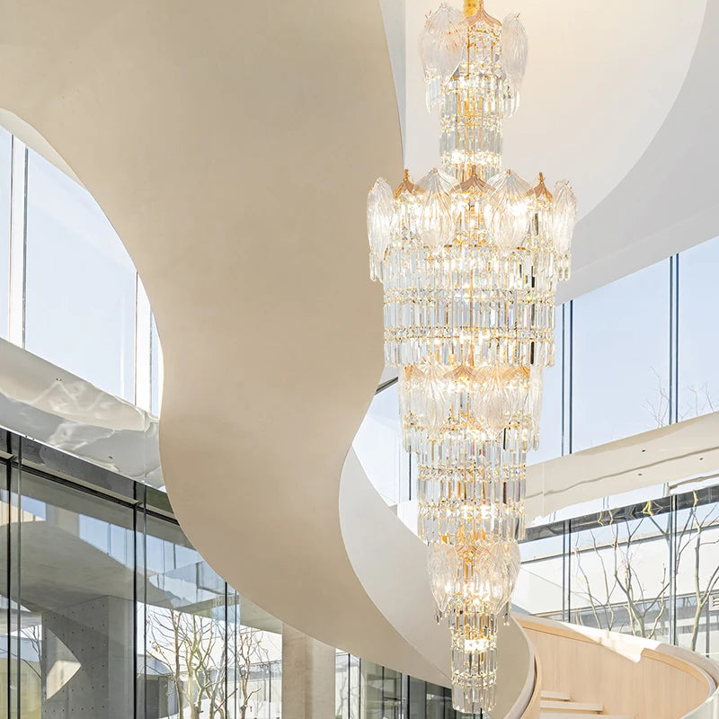 New style Crystal Stair Chandelier Duplex Villa Empty Floor Light Luxury Post-Modern Chandelier High-end Hotel Lobby Lamps