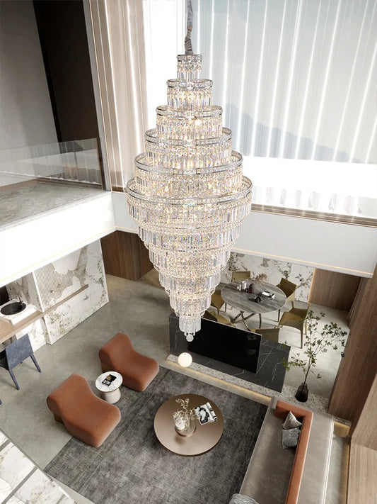 Nordic Villa Crystal Pendant Hotel Lobby Large Chandelier Attic Light Luxury Hollow Rotating Long Chandelier Home Decor Light