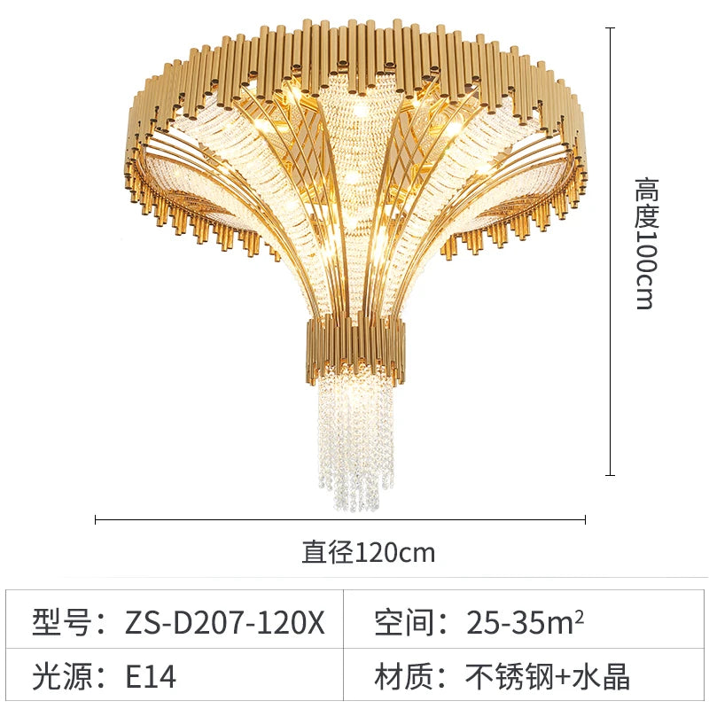 Nordic luxury stainless steel crystal living room chandelier duplex building villa model room hotel lighting ceiling lamp