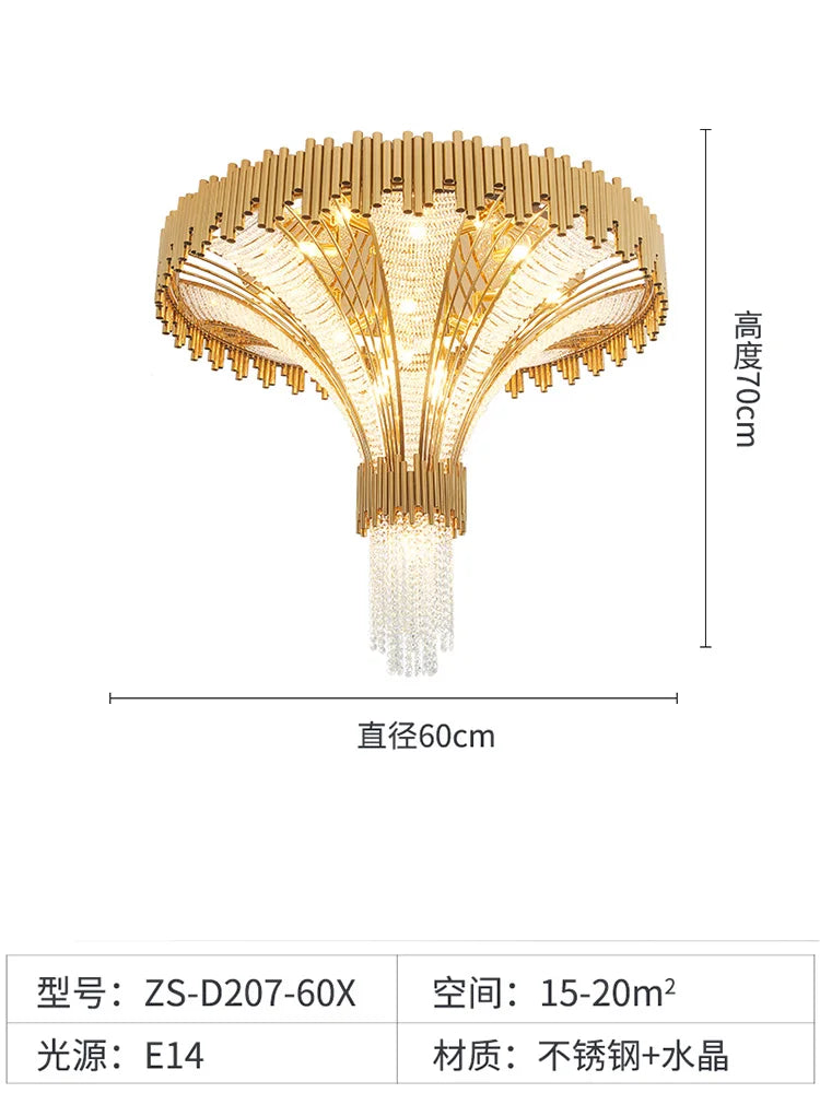 Nordic luxury stainless steel crystal living room chandelier duplex building villa model room hotel lighting ceiling lamp