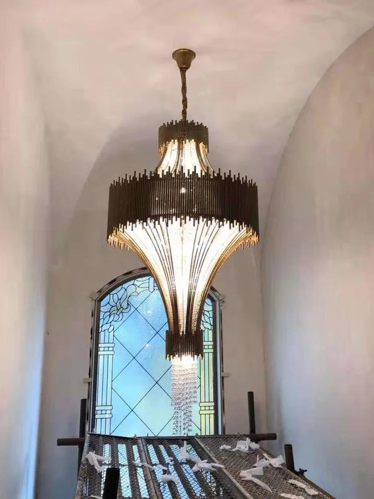 Nordic luxury stainless steel crystal living room chandelier duplex building villa model room hotel lighting ceiling lamp