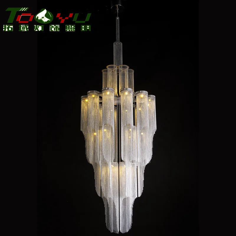 Nordic modern tassel chandelier living room stairs light luxury atmosphere design duplex building villa lamp