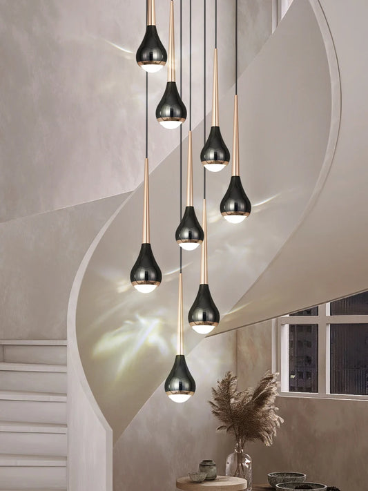 Nordic staircase long chandelier modern minimalist villa duplex building ball living room dining room light luxury rotating lamp