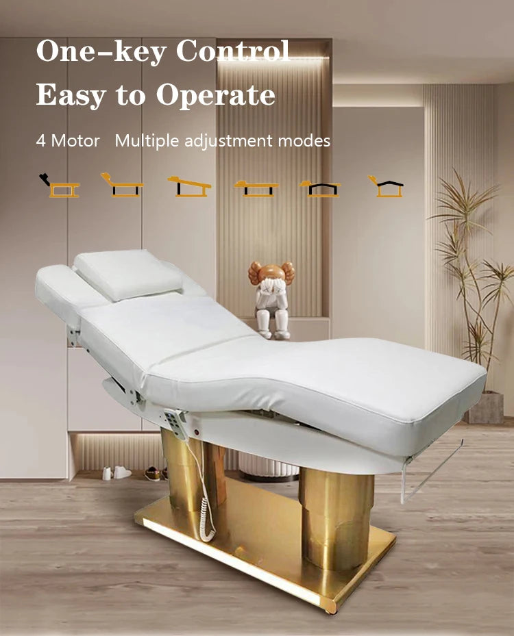 Nuovo Design comodo lettino da massaggio in oro bianco salone di bellezza elettrico cosmetico viso Spa lettino da massaggio per