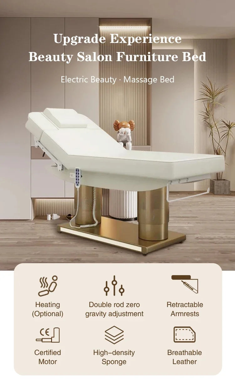 Nuovo Design comodo lettino da massaggio in oro bianco salone di bellezza elettrico cosmetico viso Spa lettino da massaggio per